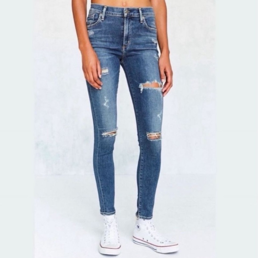 AGOLDE Sophie Distressed Raw Hem Skinny Jeans Size: 28
